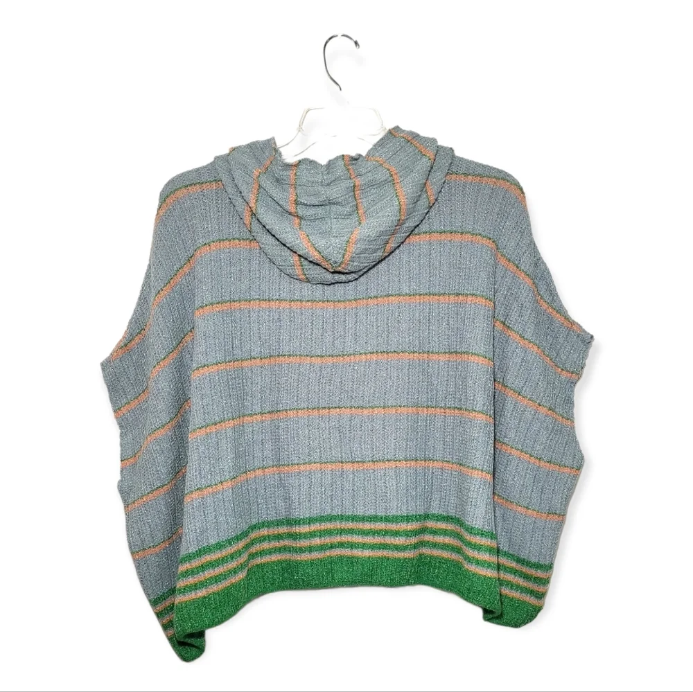 Free People Shimmer Sheen Hoodie Poncho Top Blue Green Metallic XS